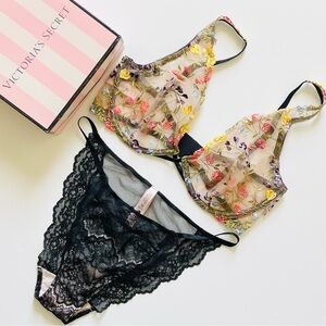 34DD LARGE Victoria’s Secret floral embroidered bra set
